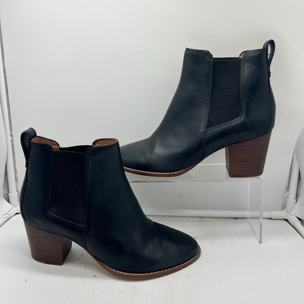Madewell Boots Womens 10 Leather The Regan Heeled Black Pull-On Ankle Booties